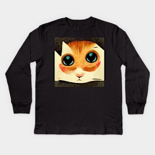 Cute Cat pattern 48 regular grid Kids Long Sleeve T-Shirt